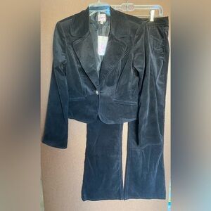 Candie’s Blazer & Flared Pants Matching Set w Gem Button Black Junior’s Vintage
